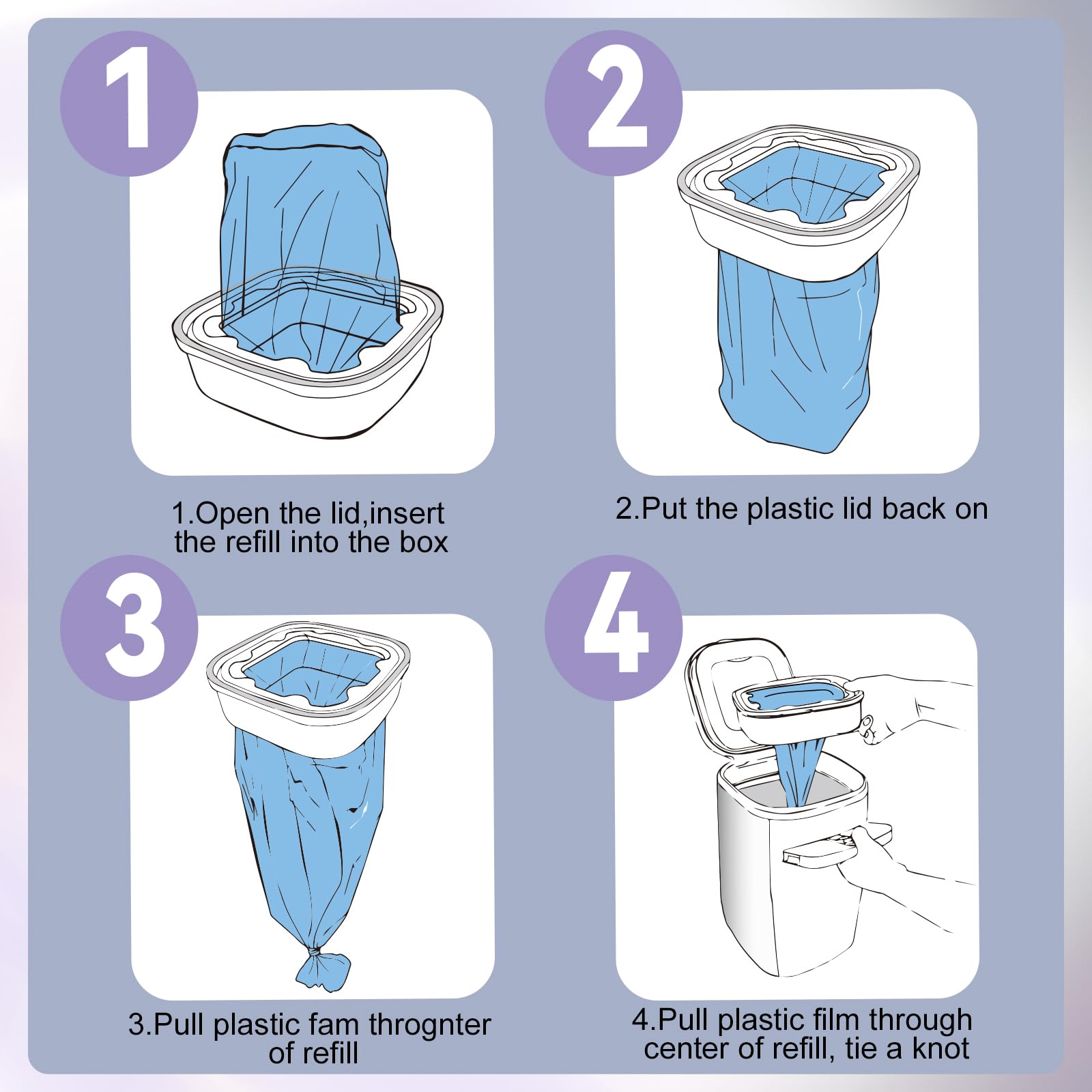 10 Piezas Recambios Cubos de Pañales,compatibles Litter Genie Standard, Plus,XL,Style,Bolsas de Recambio para Arena para Gatos,Super Control de olores，púrpura
