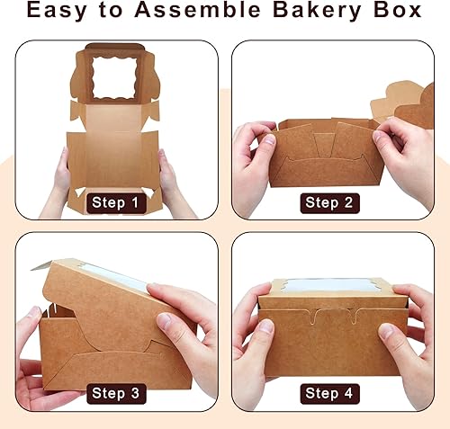 Miniatura 13 de Paquete de 50 cajas de galletas de 6 x 6 x 3 pulgadas, cajas de panadería con ventana, caja de postre para macarrón, mini pastel, chocolate, fresas