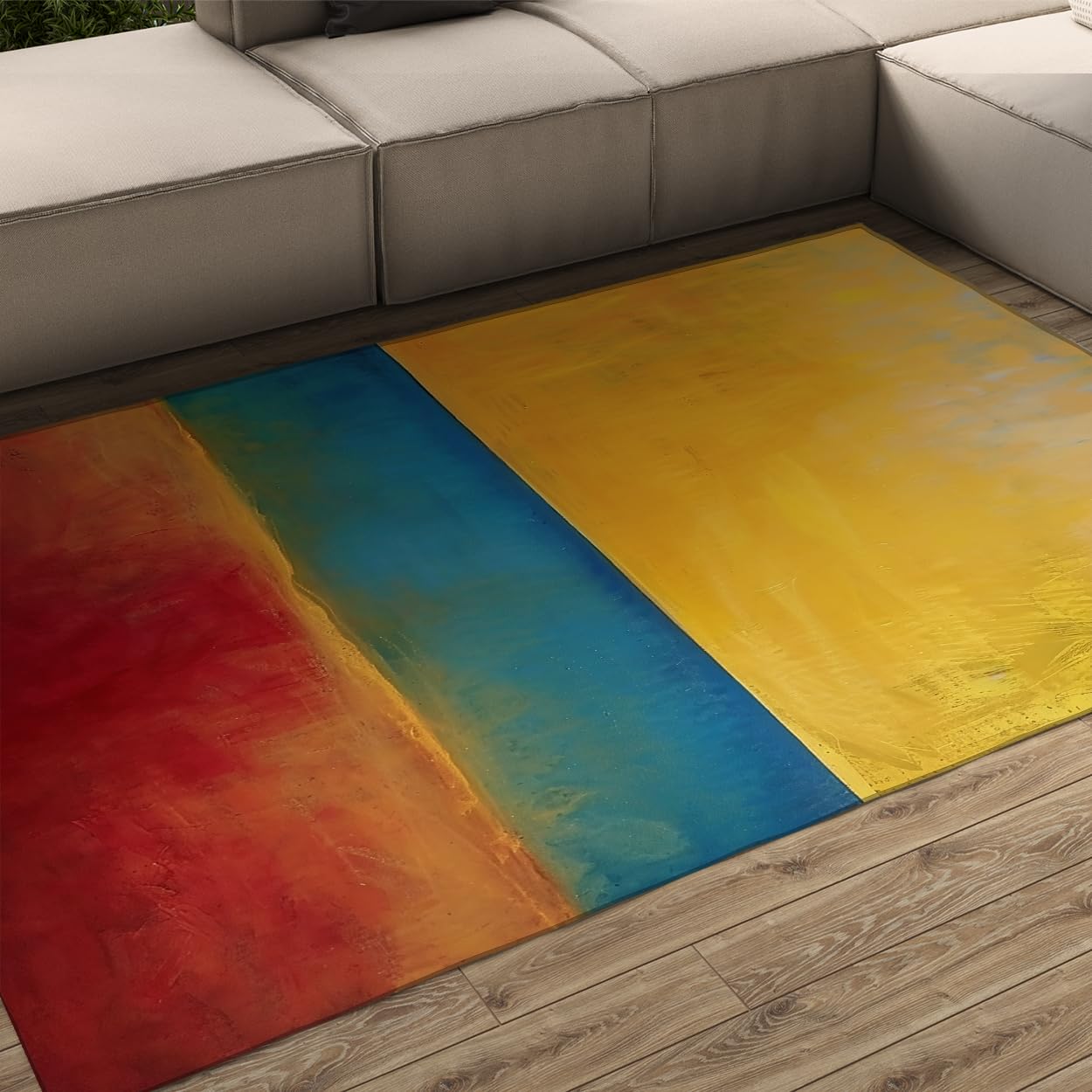 Tapis gris verts moderne à blocs de couleur pour chambre parentale