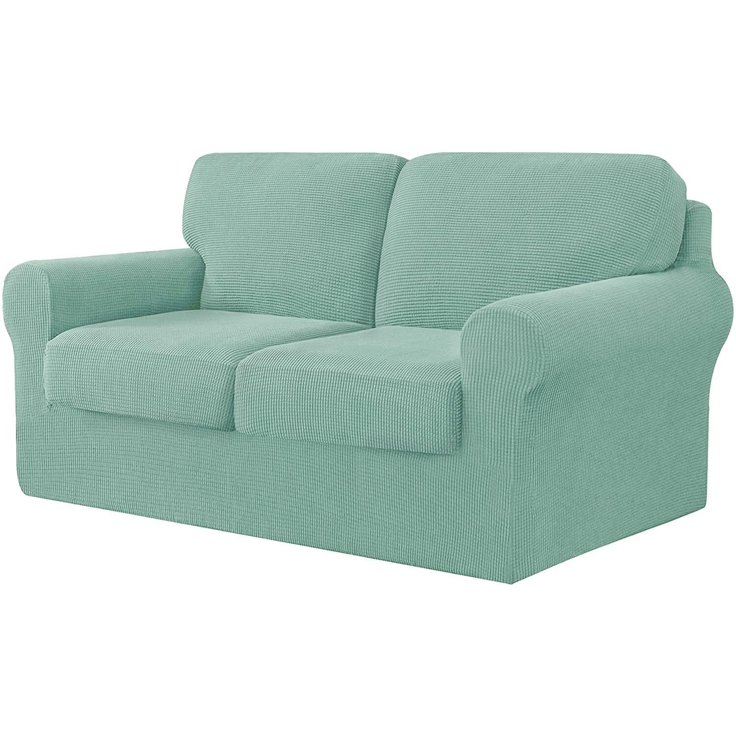 WWQQKJ Stretch Sofa Cover 2 Seater Sofa Cover with 2 Backrests and 2 Separate Seat Cushion Covers Sofa Cover for Furniture 145-178 Cm 5 PCS(Verde Chiaro)