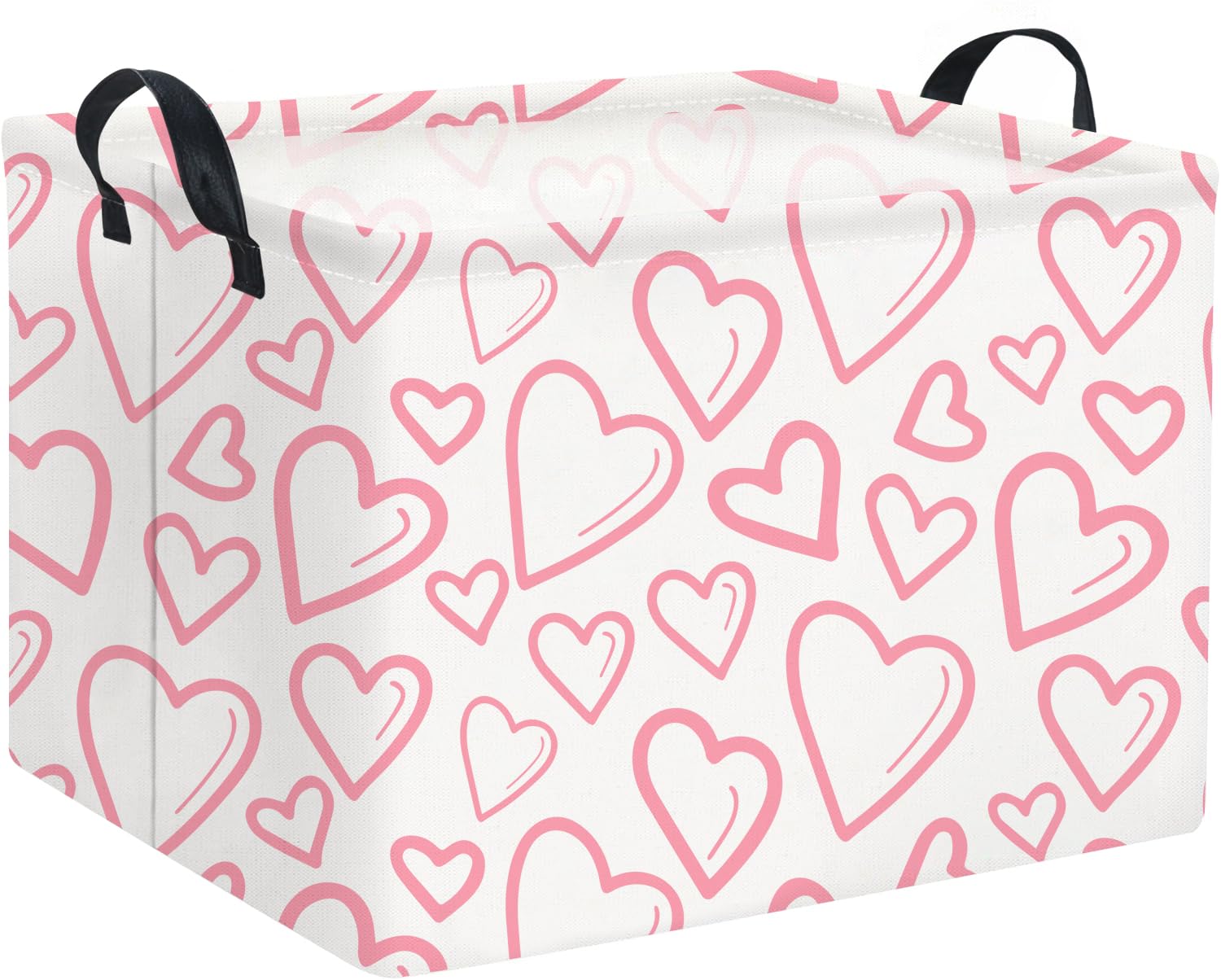 Rectangular Valentines Basket for Home Kitchen Girls Cute Kids Storage Bin Organizer Shelf Book Room Decor(Pink Line Hearts)