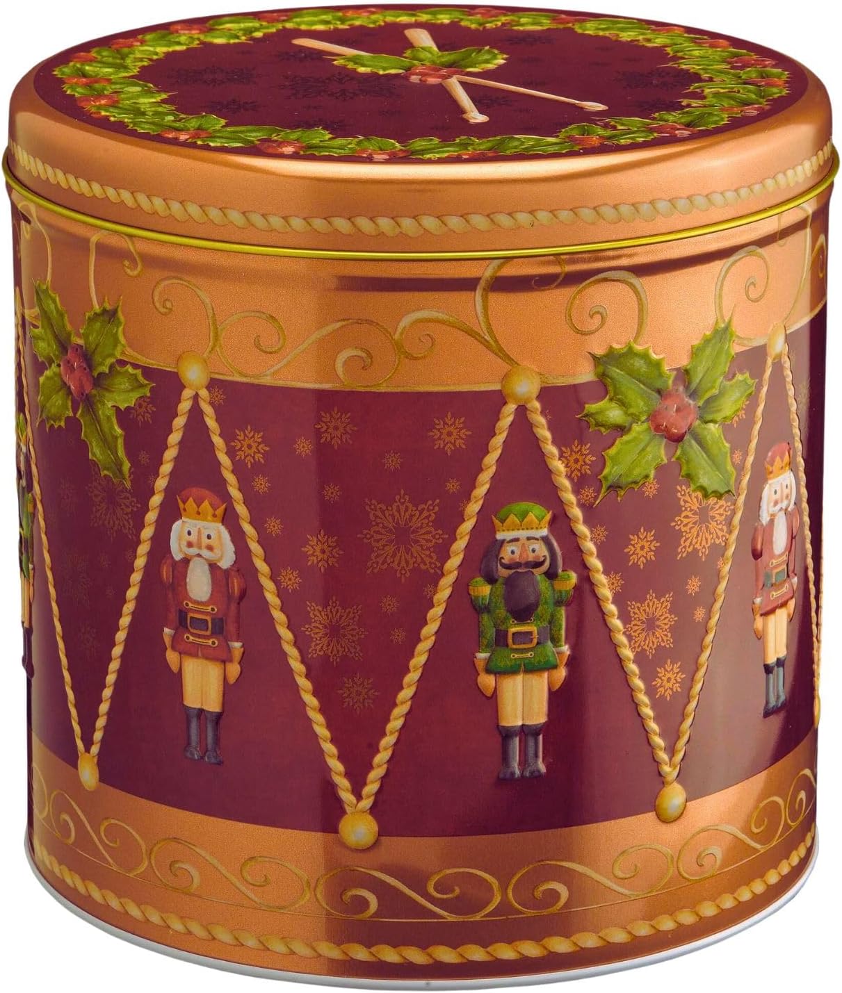 Farmhouse Christmas Nutcracker Drum Tin - Sweet Biscuits With Salted Caramel Pieces, 450g | Biscuit Tin | Luxury Biscuits | Biscuits Gift Set | Christmas Biscuits | Men, Women Kids (SAlted)
