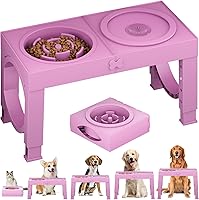 XiaZPet Adjustable Elevated Dog Bowls for Large Breeds - 5 Height Raised Stand Slow Feeder Anti-Slip Joint Protection