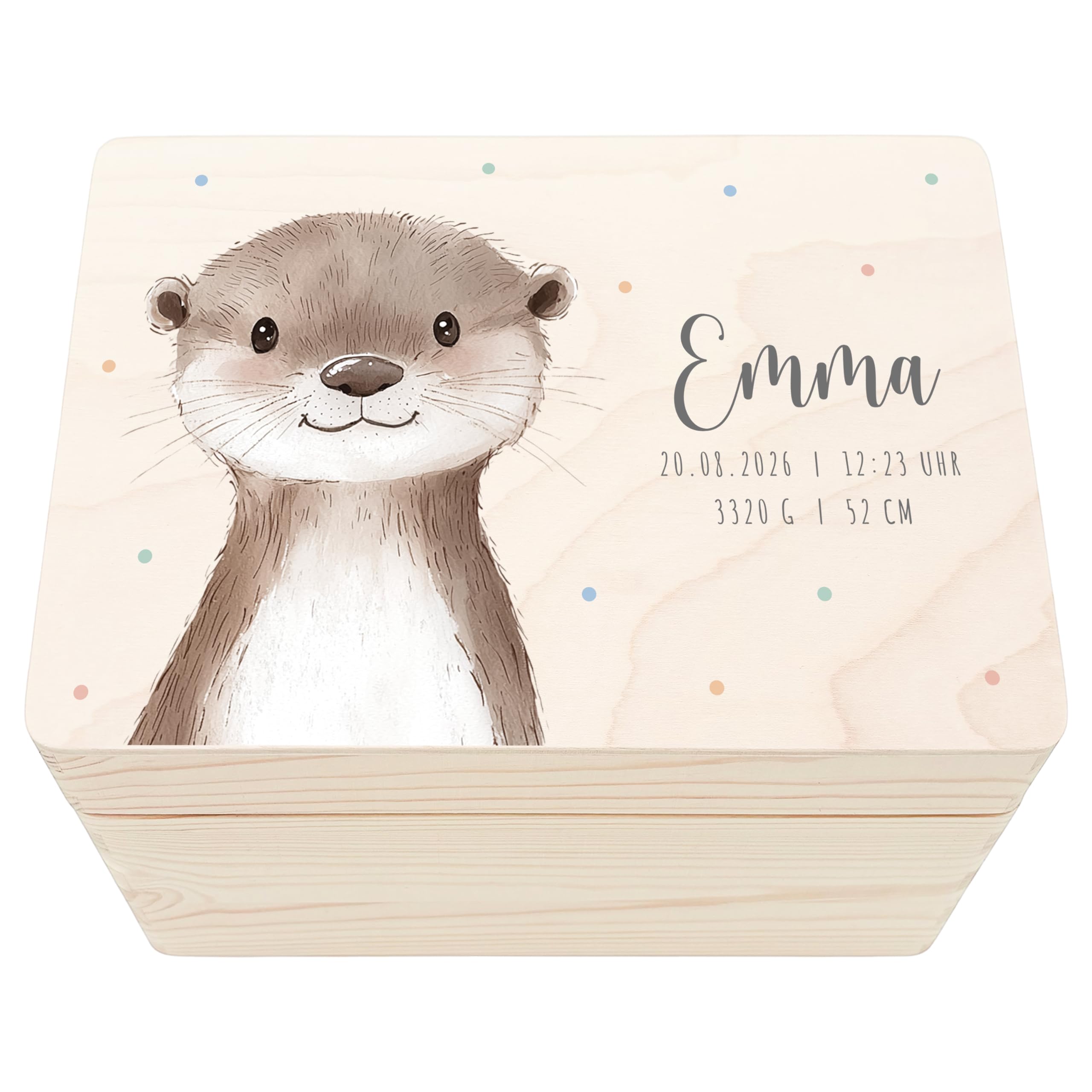 Erinnerungsbox Baby Otter personalisierte Holzkiste Erinnerungsbox Erinnerungskiste Geschenk Geburt Geburtsgeschenk Holzbox 30x20x13 cm