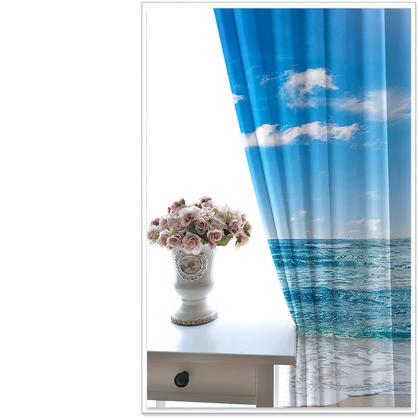 Wycian Deko Boho Style Vorhang Weiß Blau Braun 2 Er Polyester Blauer Himmel und Meer H274 X B244Cm für Schlafzimmer
