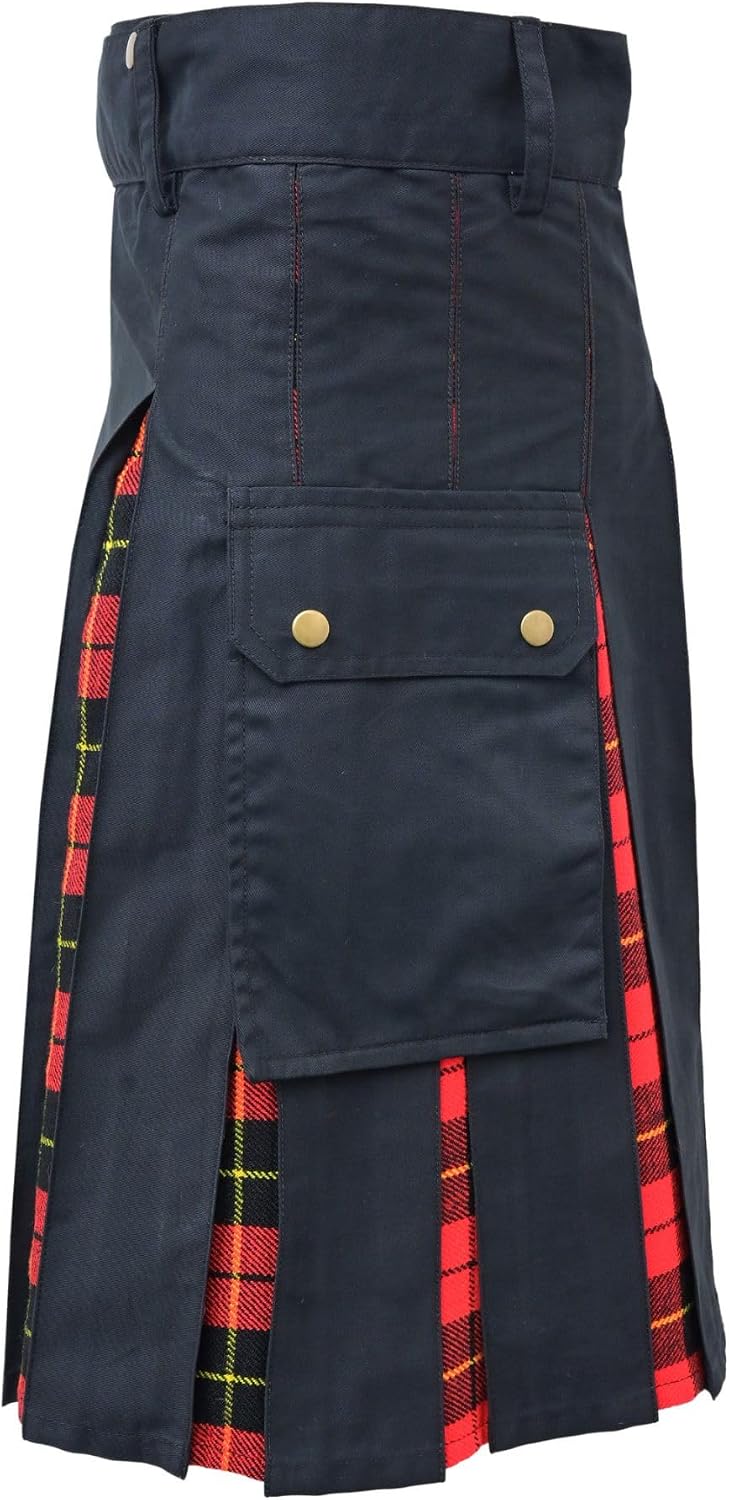 Modern Utility Kilts-Men's Scottish Plus Size Hybrid Black Cotton & Acrylic Wool Tartan Utility Kilts for Men