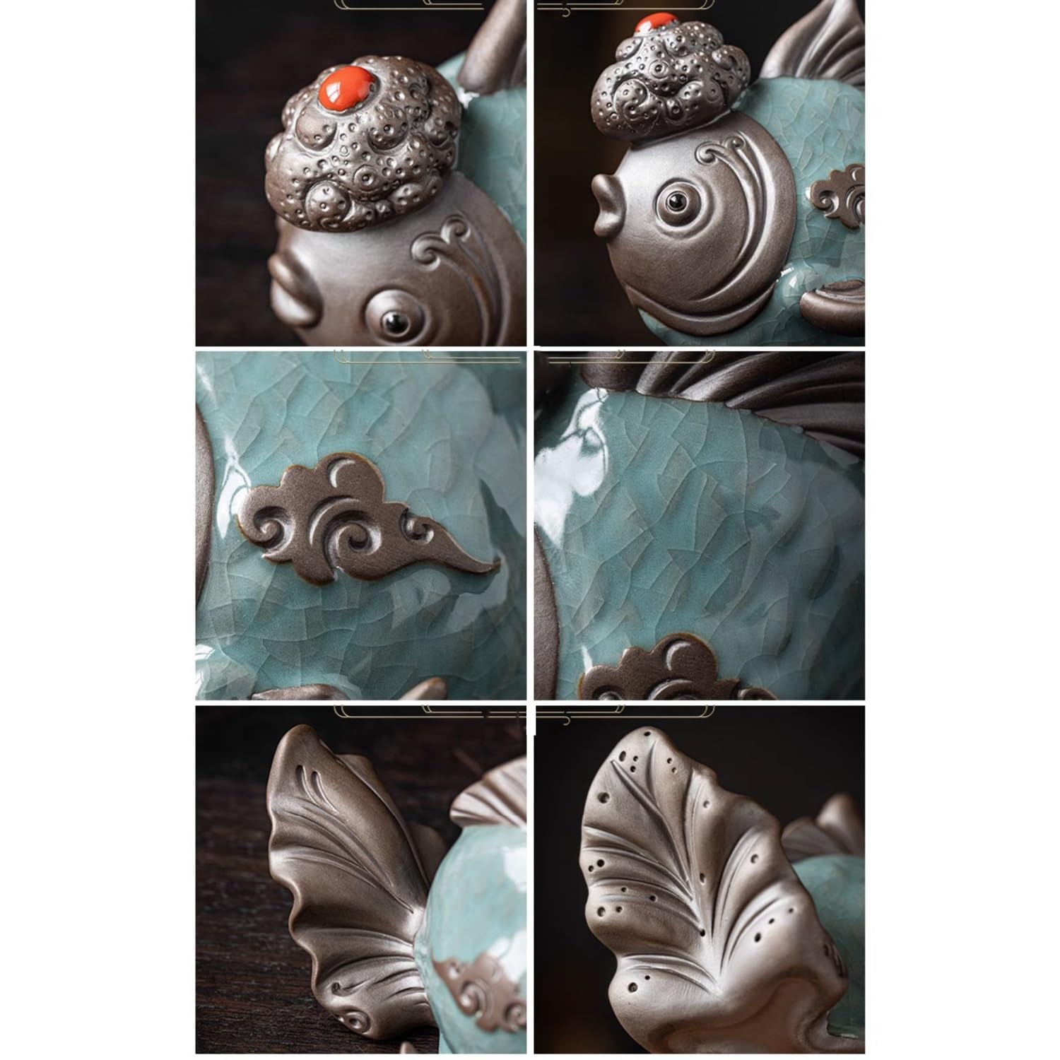 figurki zwierzątek， Ceramiczny zestaw do herbaty z karpia, akcesoria do rękodzieła, dekoracja stołu, ozdoby na biurko na ceremonię herbacianą