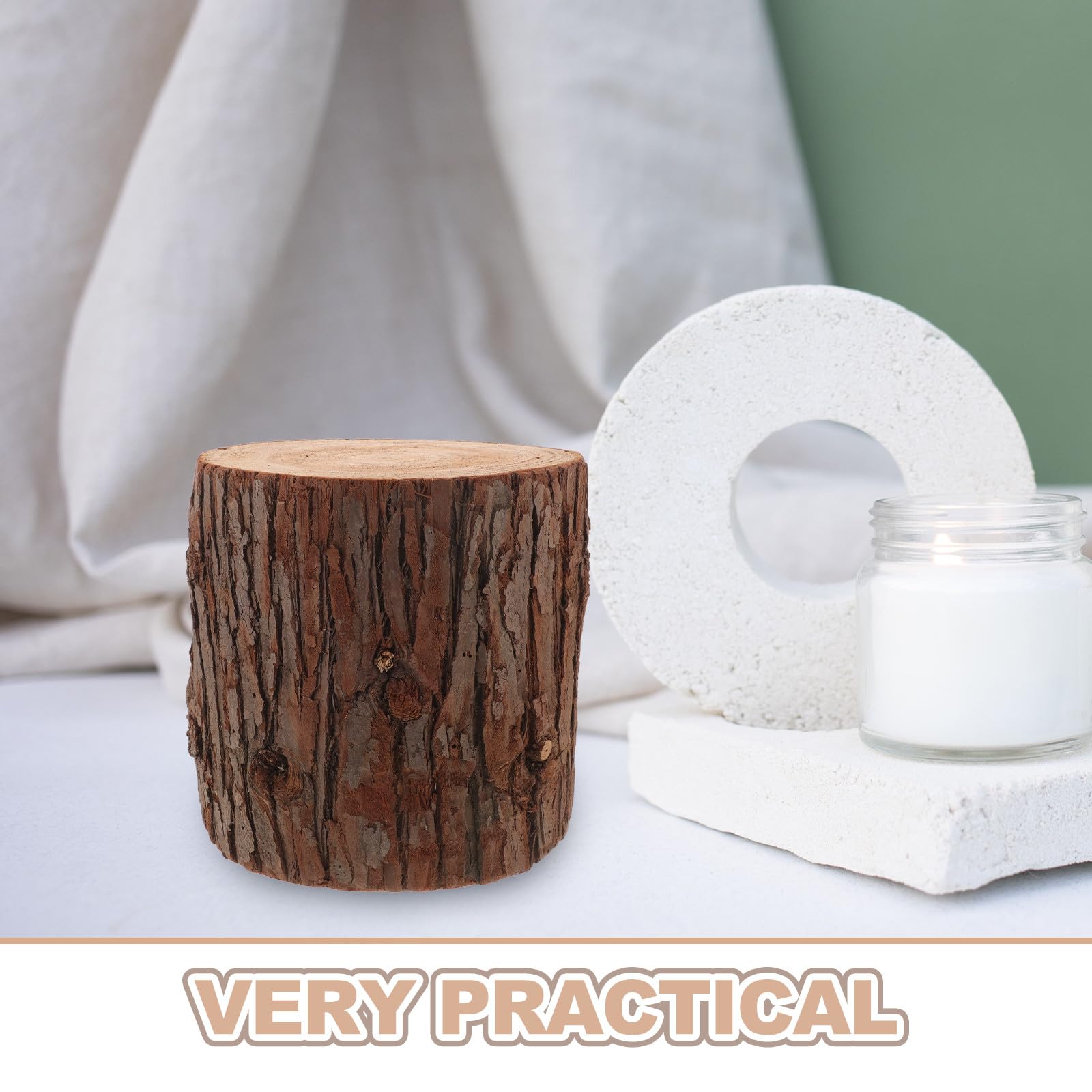 Cabilock Mesa Auxiliar de Madera Maciza Base de Tocón Natural, Diseño Rústico y Cilíndrico para Decoración y Soporte Estable en Sesiones Fotográficas