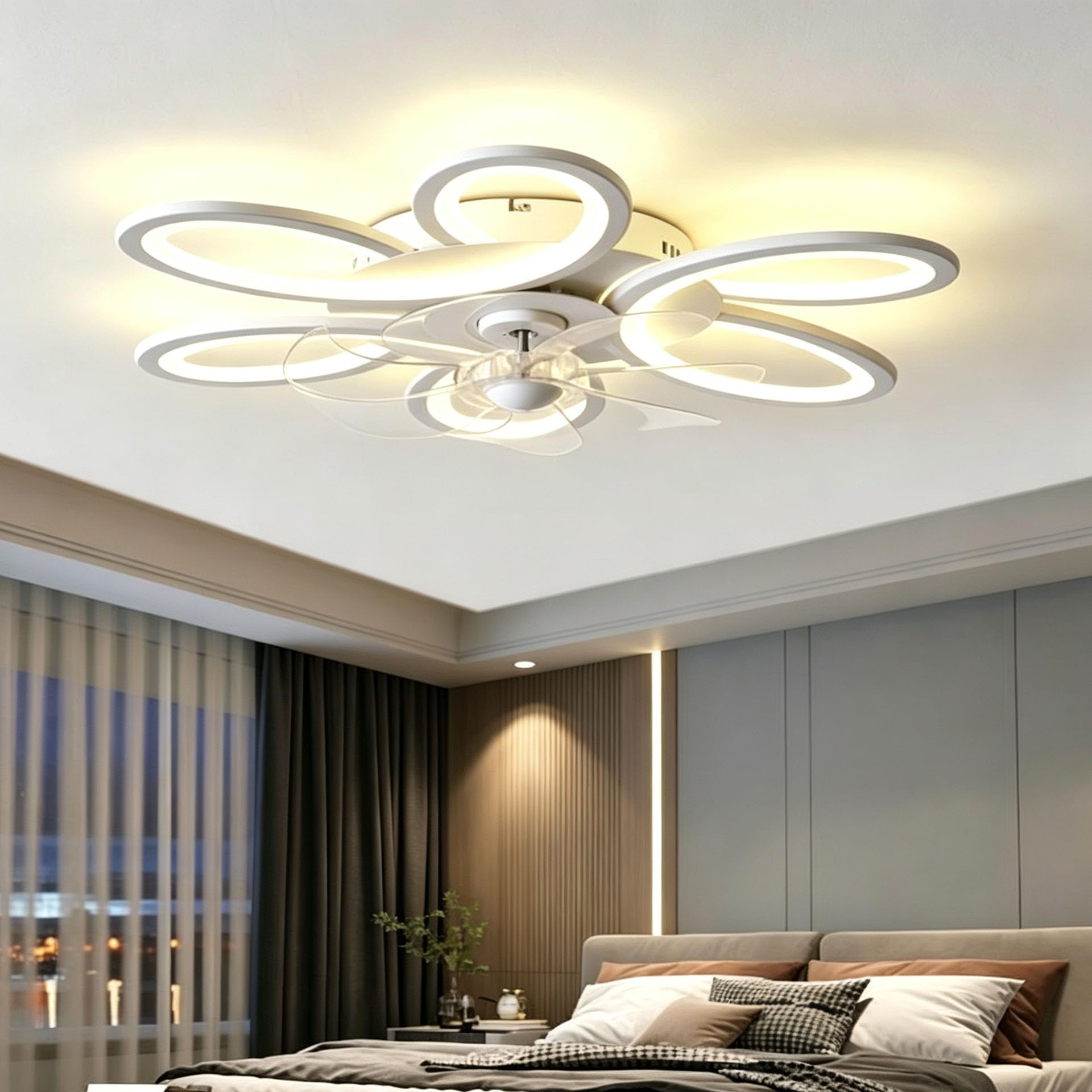 Piptyllite Modern Ceiling Fan Light,LED Dimmable Ceiling Fan Light,6-Speed Adjustment,Ideal for Small Living Rooms