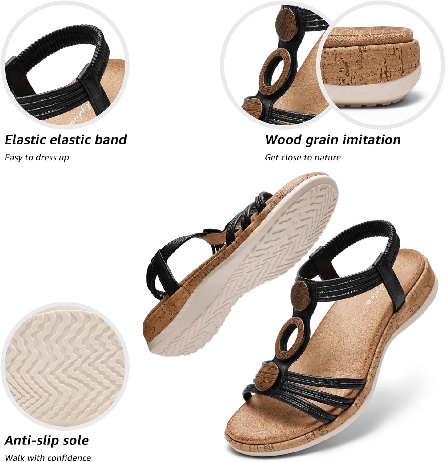 Littleplum Women Flats Sandals Arch Support Open-Toe Casual Summer Low Wedge Shoes for Daily Beach Walking Dressy Comfy Sandals - Image 4