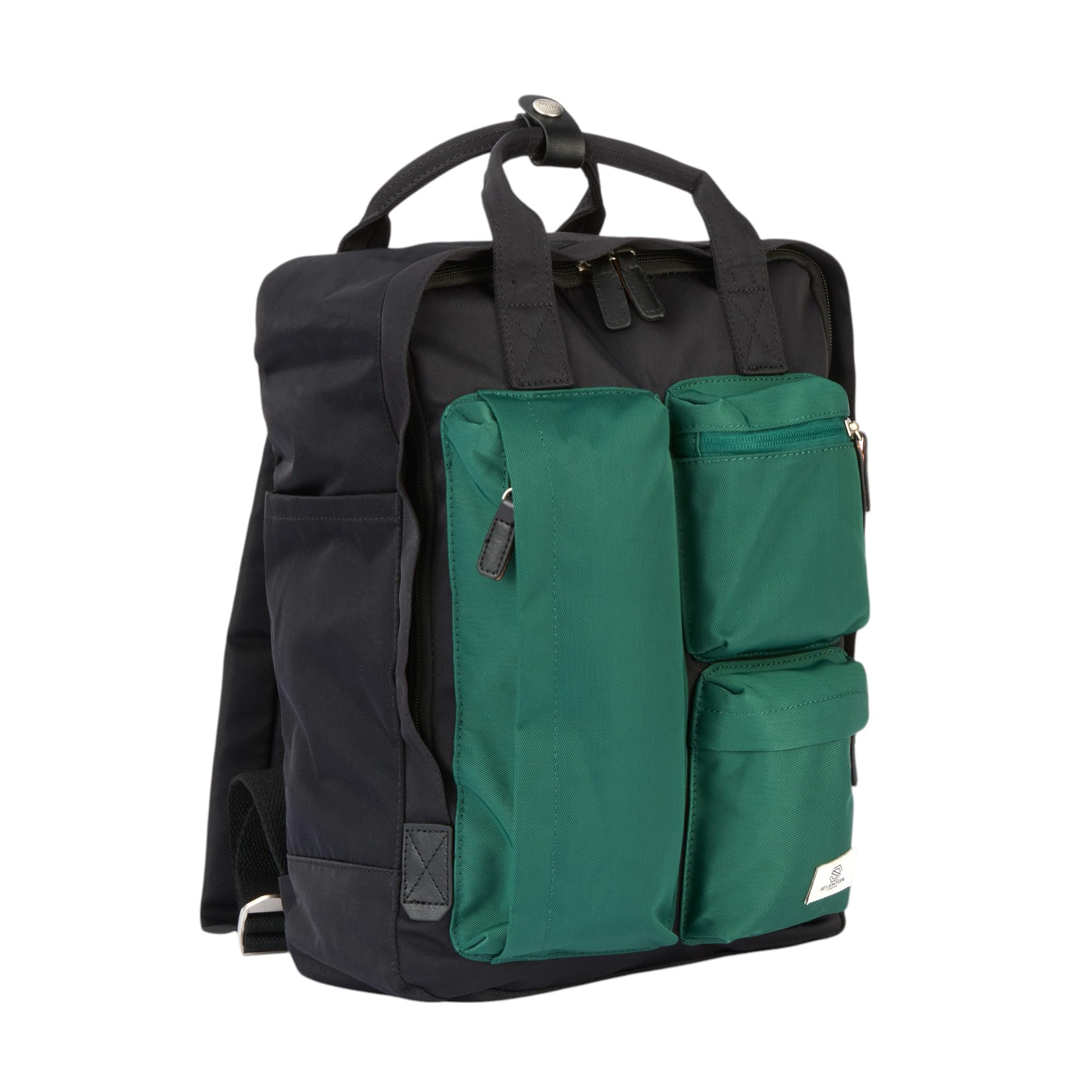 Seventeen London Unisex Emerald Green & Black – Modern Urban 'Piccadilly Circus' Backpack In A Classic Slim Simple Design – Fits Laptop Up To 13”