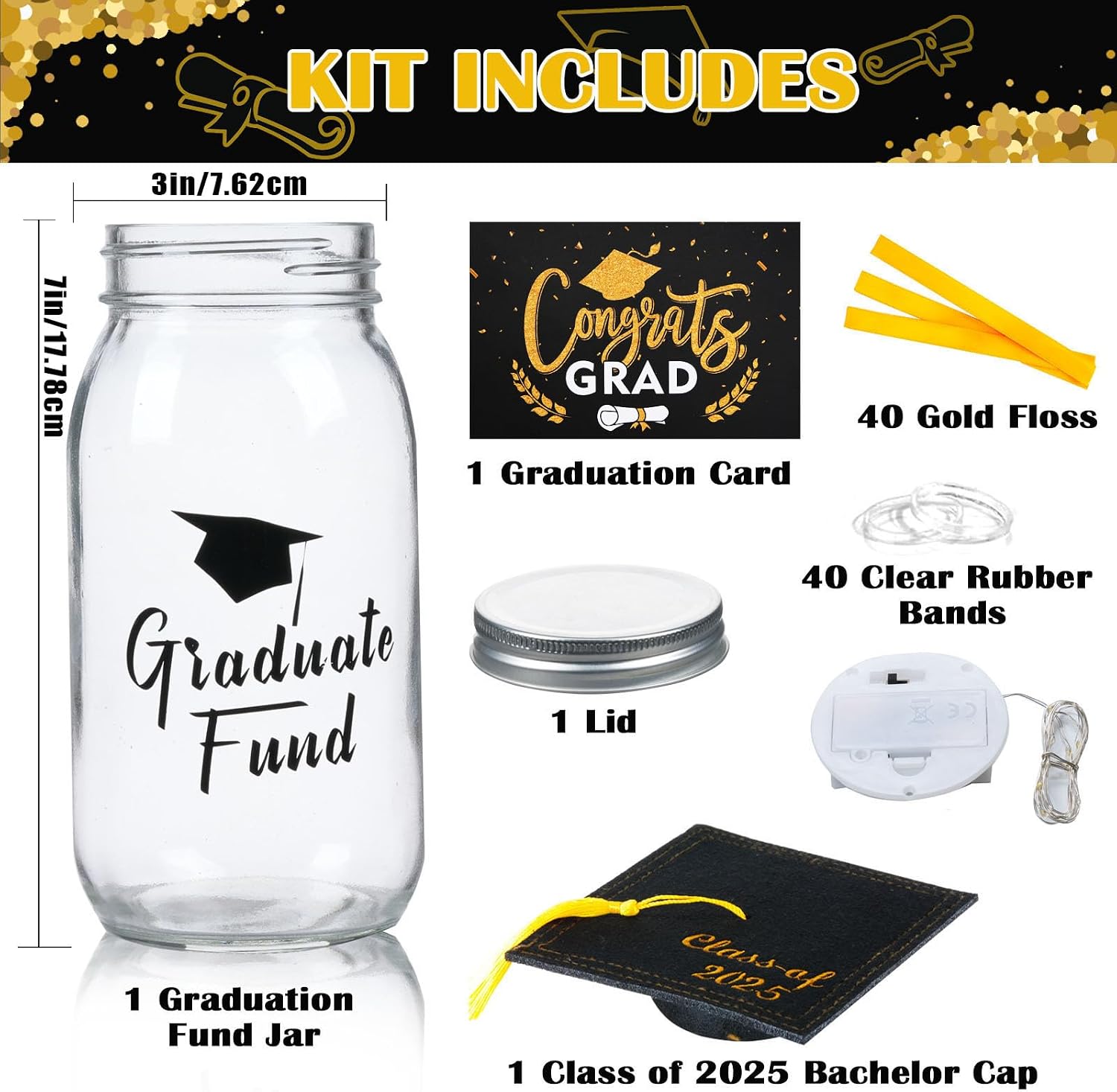 2025 Graduation Gifts for Her/Him- Lighted Graduation Mason Jar Filled with Money & Class of 2025 Cap Kit,Graduation Decorations Class of 2025 Graduation Centerpieces, Money Gift Ideas for Boys Girls image 3