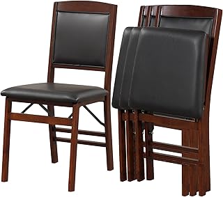 COSTWAY Folding Dining Chairs Set of 4, Wooden Kitchen Side Chairs w/Padded Seat, Solid Wood Frame, 400 LBS Load Bearing, No Assembly Needed, Vintage Foldable Chairs for Dining Room, Living Room