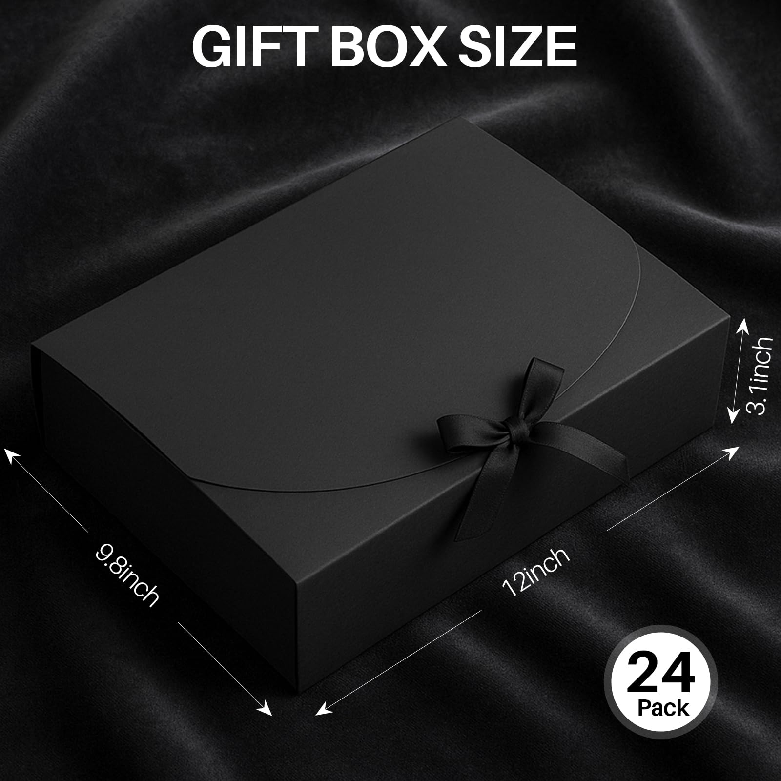 Confezione da 24 scatole regalo con coperchio, 30 x 24 x 7 cm, scatole regalo di lusso nere con nastro, per matrimoni, imballaggi, regali, compleanni (nero)