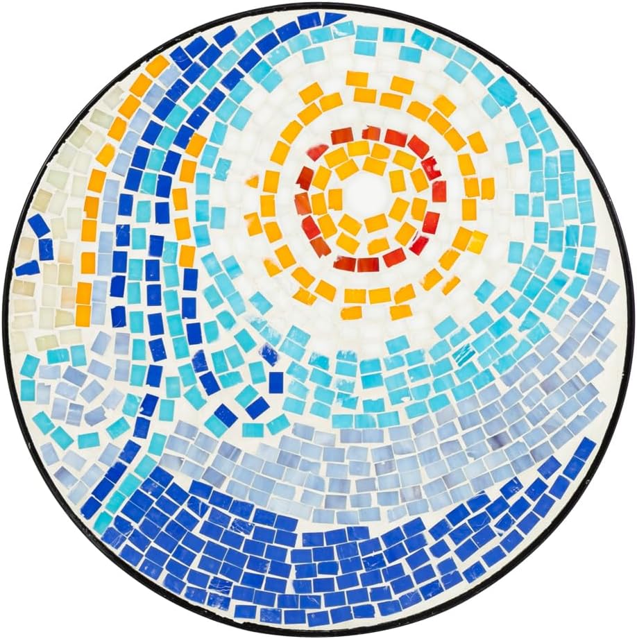 WEI WEI GLOBAL Mosaic Round Terrace Bistro Table, Outdoor Patio Accent Table, Metal Coffee Table, Round Patio Side Table Dining Table, Outdoor Side Table Furniture for Porch, Beach, Blue Hawaii