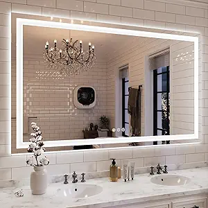 ISKM LED Mirror for Bathroom Lighted Vanity Mirror for Wall Front Lights + Backlit LED Bathroom Mirror Anti-Fog Tempered Glass ETL Listed (Front and Backlit, 66'' x 36'')