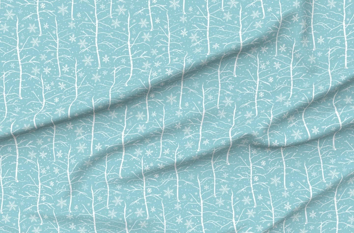 Spoonflower Fabric - Blue White Winter Snow Trees Holiday Snowflake Printed on Minky Fabric by The Yard - Sewing Baby Blankets Quilt Backing Plush