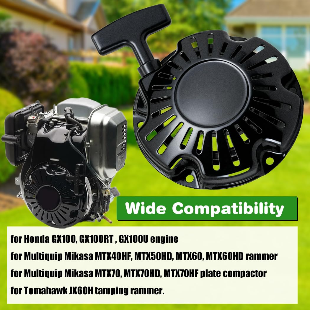 ZeeKee 2PCS Pull Start Recoil Starter Assembly for Honda GX100 GX100U GX100RT 98.5CC 2.8HP 3HP Engine, for Multiquip Mikasa MTX60 MTX70 MTX70HD Rammer, Replace 28400-ZDJ-003ZA, 28400-Z0D-V04ZA