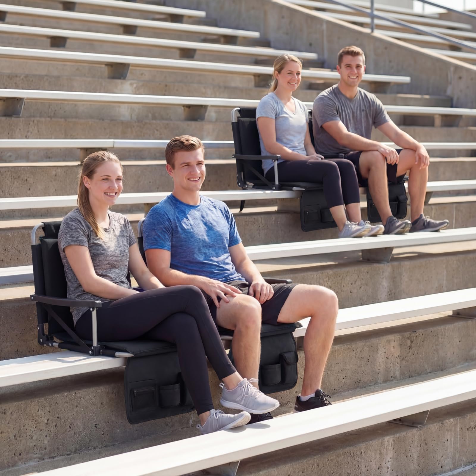 COSTWAY Sedile da Tribuna Pieghevole con Schienale e Braccioli | Struttura in Metallo, Sedia da Stadio Portatile con Tasche Portaoggetti e Portabicchieri per Eventi Sportivi, Portata 102 kg