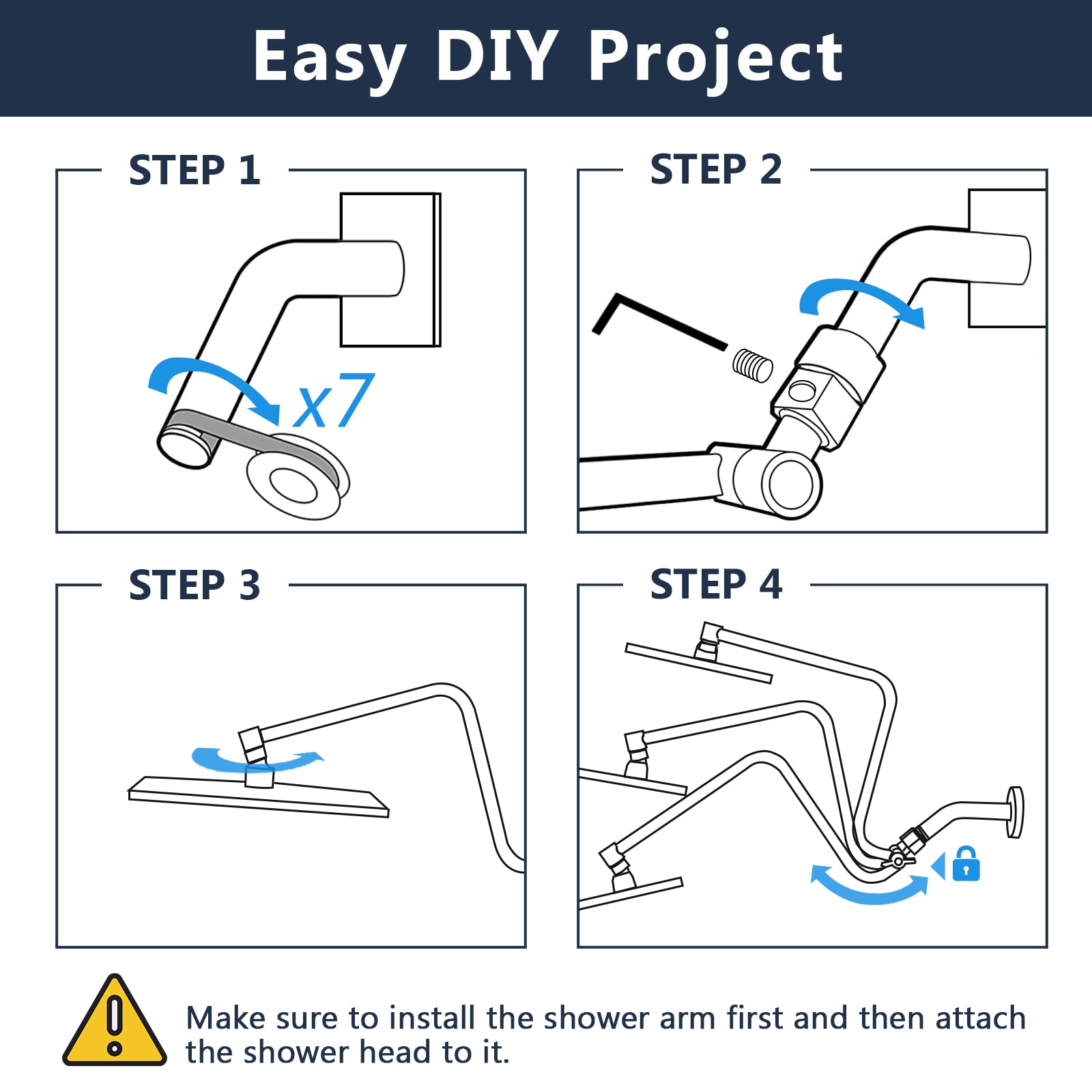 PDPBath Shower Extension Arm, 12" Upgrade Solid Brass Shower Head Shower Head Extender, Adjustable Height Extended with G1/2 Universal Connection for Large Vertical Rainfall Shower Head - Chrome