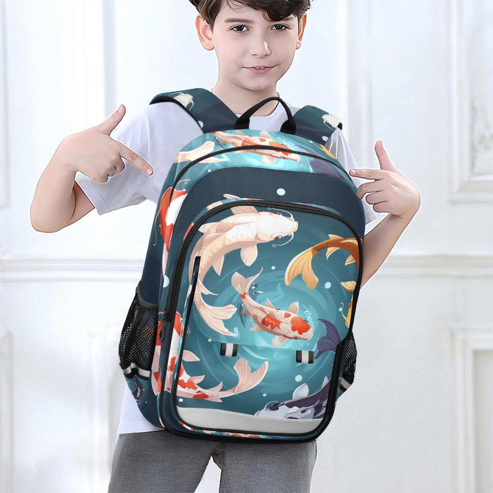 Pesce Koi Colorato Nuoto Acqua Circolare Zaino Scolastico per Studenti,Zainetti per Bambini e Ragazzi,Ideali per La Scuola Viaggi