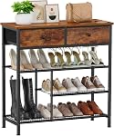 Snughome Raquette de chaussures, 4 Organisateur de rangement de chaussures de niveau avec 2 Tiroirs, étagères de rangement de chaussures avec plateau en bois robuste et étagère en métal, rack de chaussures debout gratuit pour le placard d'entrée