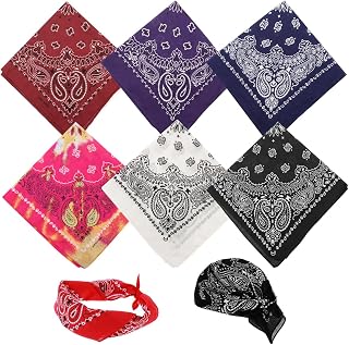 SANNIDHI® 6pcs Bandanas for Women Men, Square 21'' Scarves Bandana for Men, Boho Print Cotton Head Scarf Punk Rock Beach H... Price In India