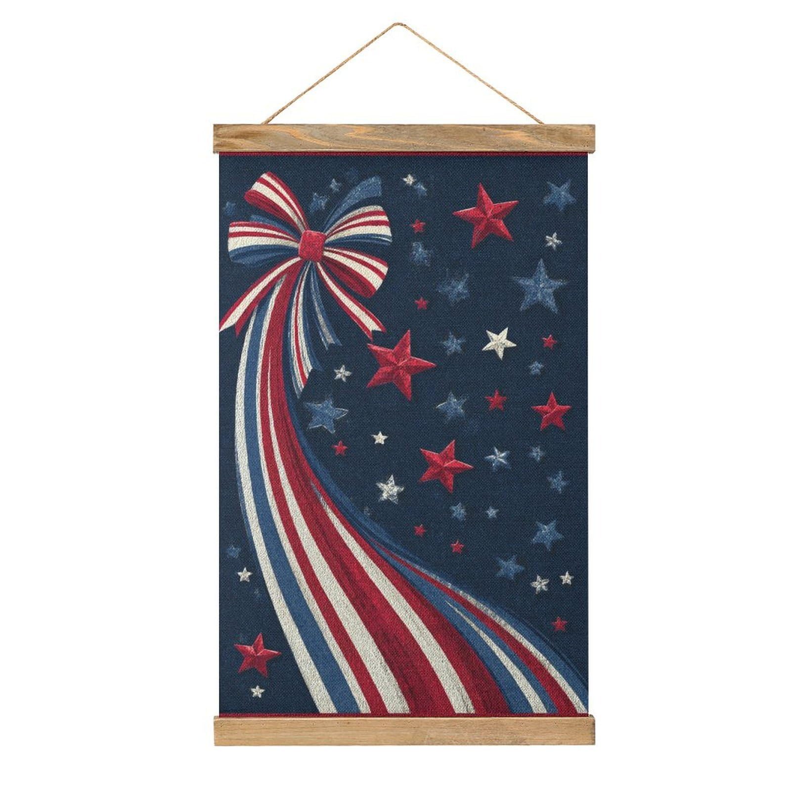 Jubonexis Festive Bow with Patriotic Colors Canvas Painting Wood Frames Poster Hanger Hanging Picture Kit Wall Art