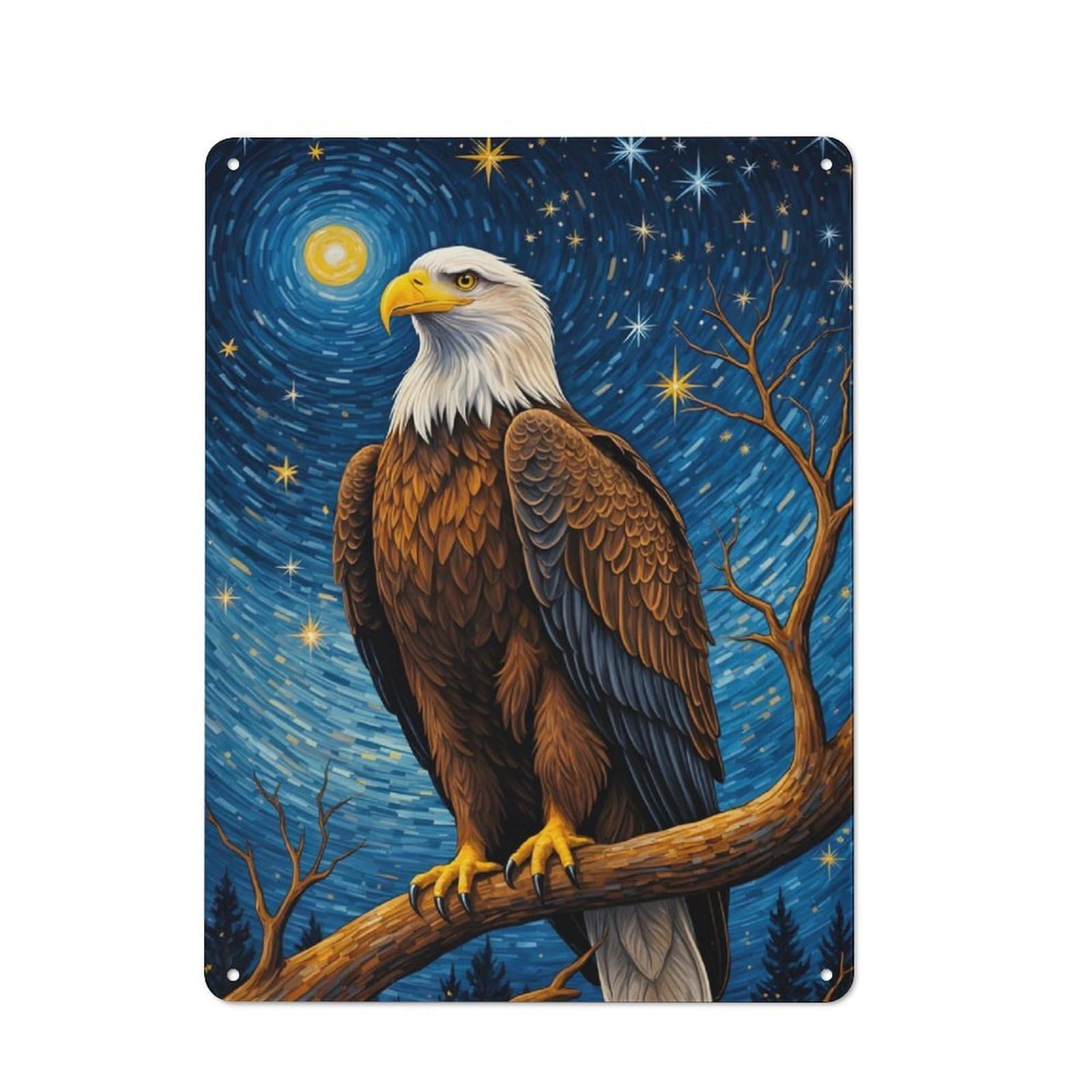 Eagle Starry Night Cottage Style Metal Wall Decor 40x30cm, Farmhouse Metal Sign for Kitchen, Cottage, Porch Or Garden Room