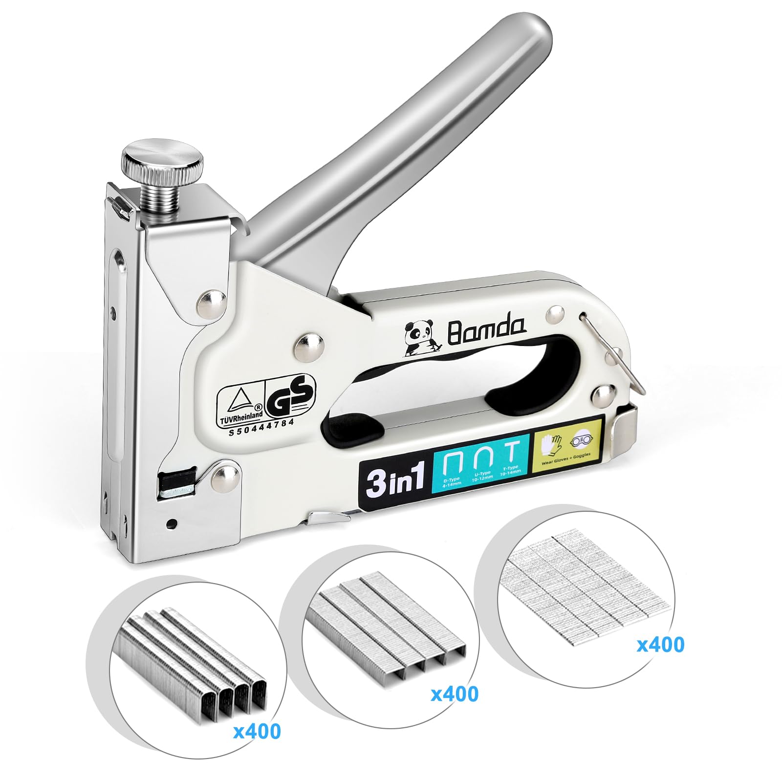 Bamda Handtacker, 3 In 1 Robuster Leistungsstarker Holztacker mit 1200 Klammern, Tackerpistole für Holz, Tischlerei, Dekoration, Kabelbefestigung