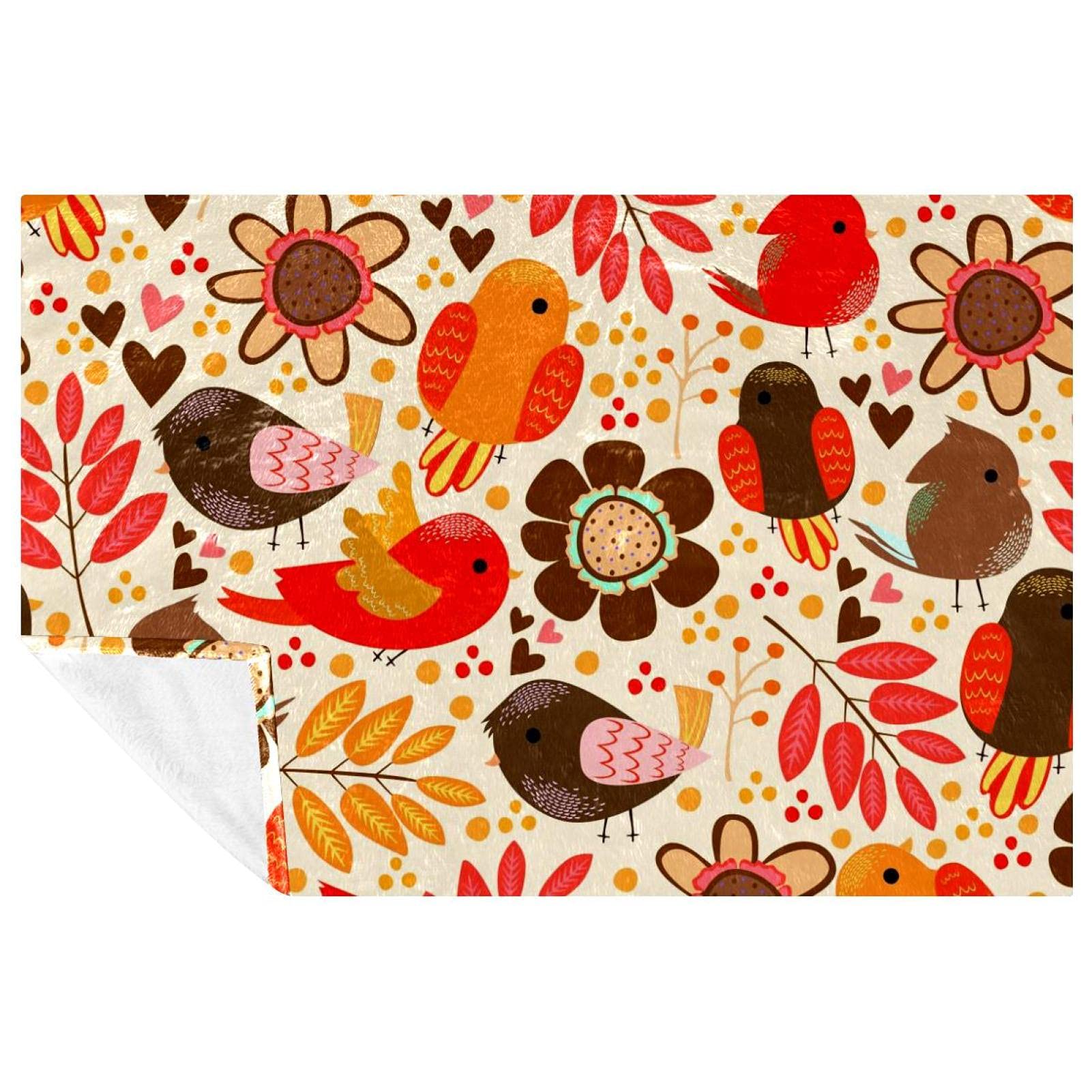 Couverture douce motifs oiseaux dans un jardin, plaid d'exception 150x100