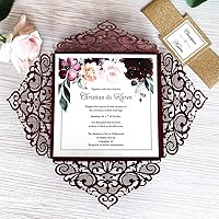 Vista 4 de Tarjetas de invitaciones de boda cuadradas de 6.3 x 6.3 pulgadas, corte calado mediante láser, diseño floral, con banda dorada y sobres blancos