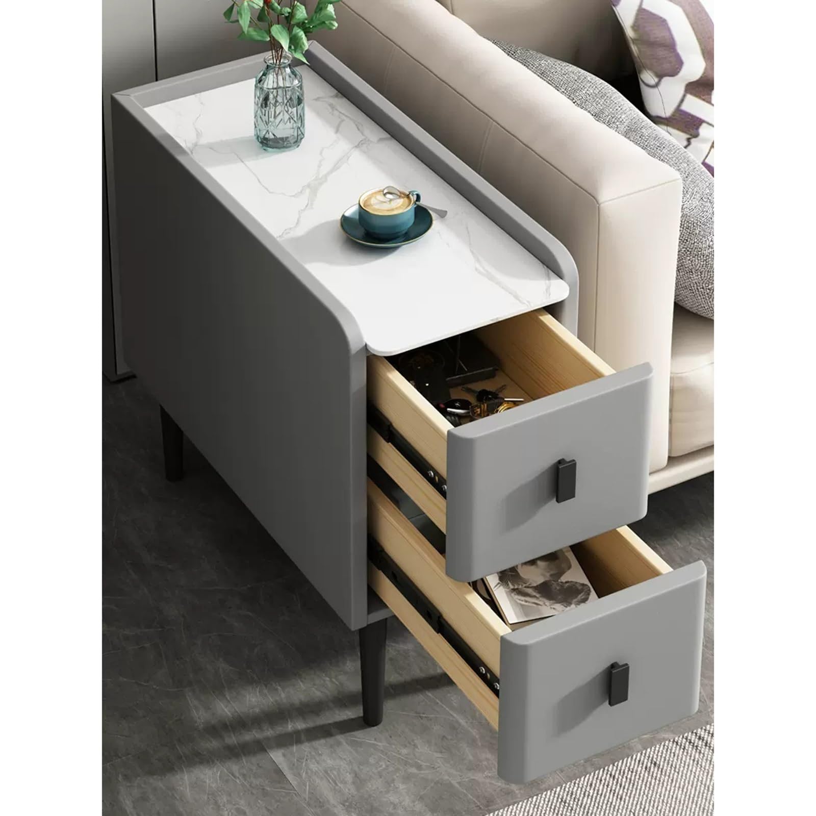 Generico Tavolino Stretto per Soggiorno, Mobiletto Portaoggetti con 2 Cassetti, Design Salvaspazio, Perfetto per Divano o Fessure, Ideale per Piccoli Spazi