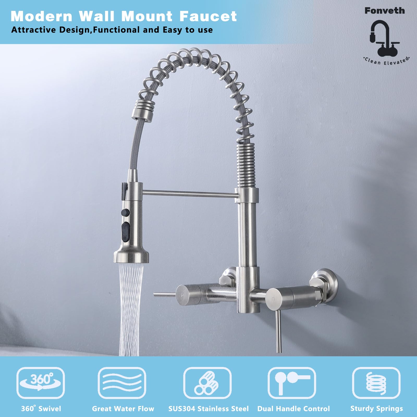 Wall Mount Sink Sprayer Two Handle Wall Mounted Kitchen Faucet In