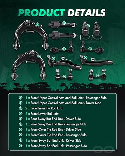 Miniatura 3 de SCITOO 12 piezas kit de suspensión, 2 brazos de control superior, 2 rótulas inferiores, 2 barras de acoplamiento exteriores, 2 barras