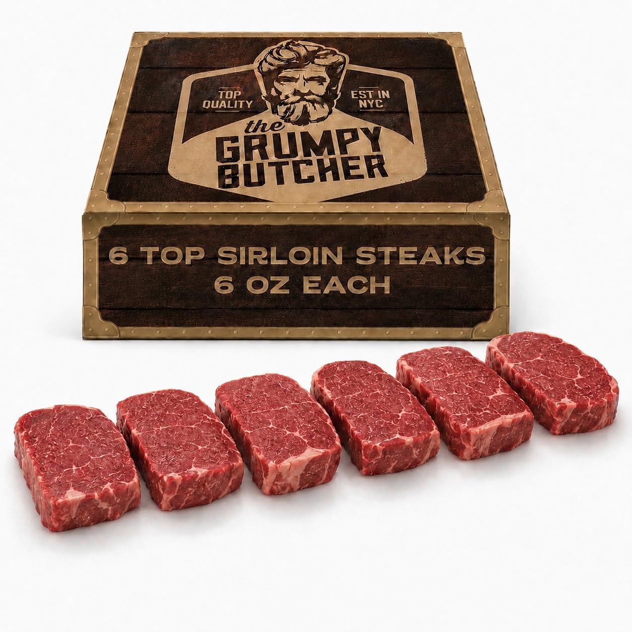 Grumpy Butcher Top Sirloin Steaks - 6 Pack USDA Prime or Top Third Angus Choice Aged Beef Top Sirloin - With Gift Box Option