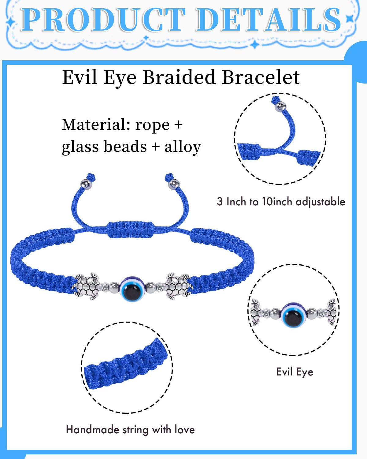Bracciale Mano Di Fatima E Occhio Turco – Nero, Elastico, Portafortuna, Uomo E Donna