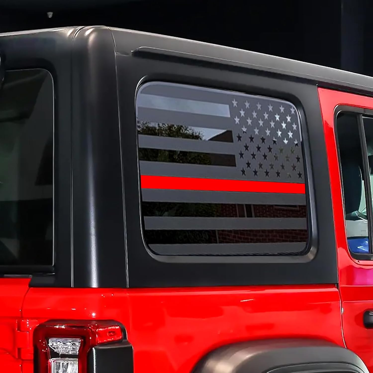Rear Window Decals Compatible with Jeep Wrangler JL JLU 2018-2023 2024 (4-Door),American Flag Stickers for Jeep Wrangler Accessoriess,USA Flag Decal-Red