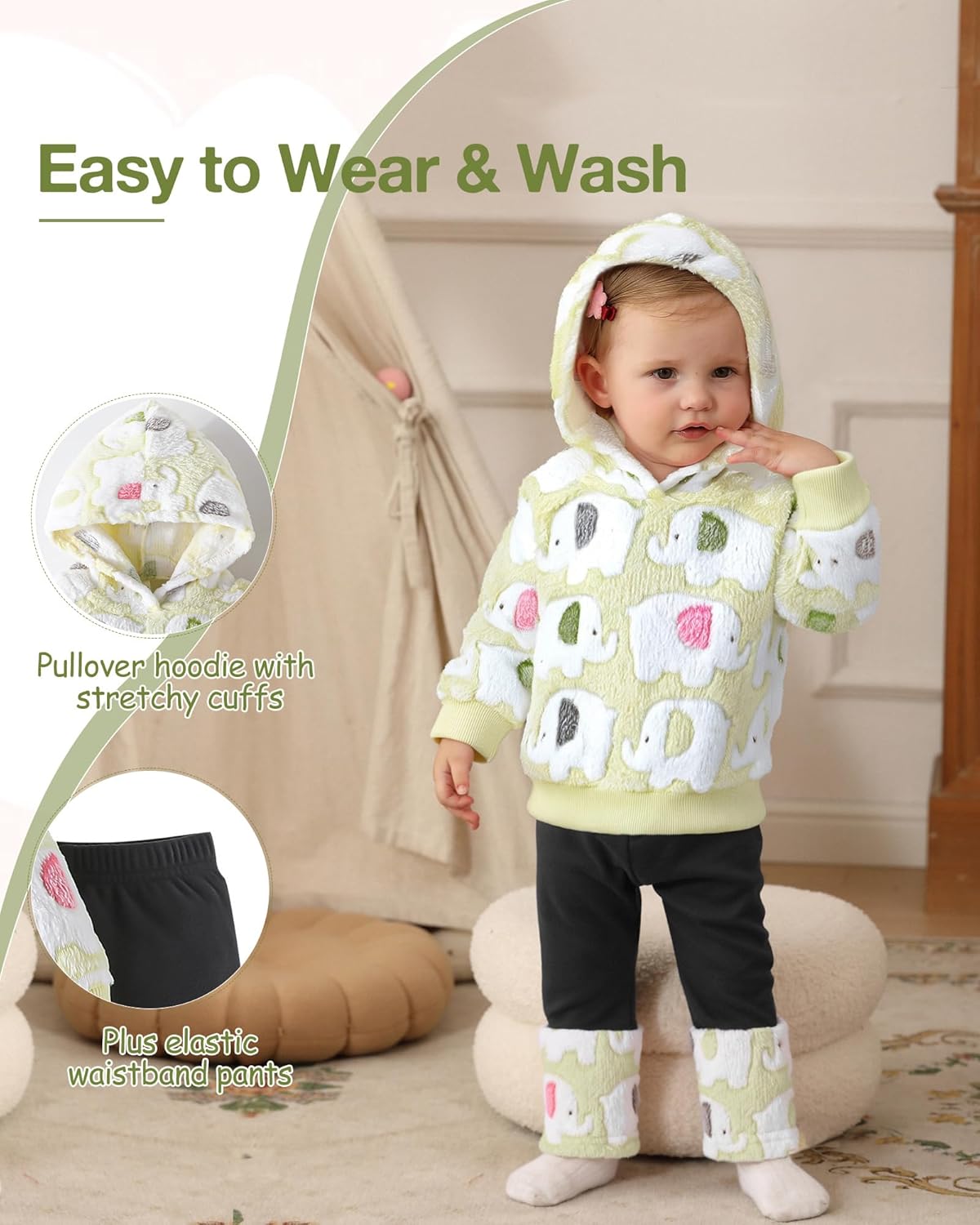 Jecson Toddler Baby Girl Clothes: Soft Fleece & Thermal Outfits Set Animal Pattern Hoodie & Pants Cute Winter Home Out 6M-4Y - Image 2