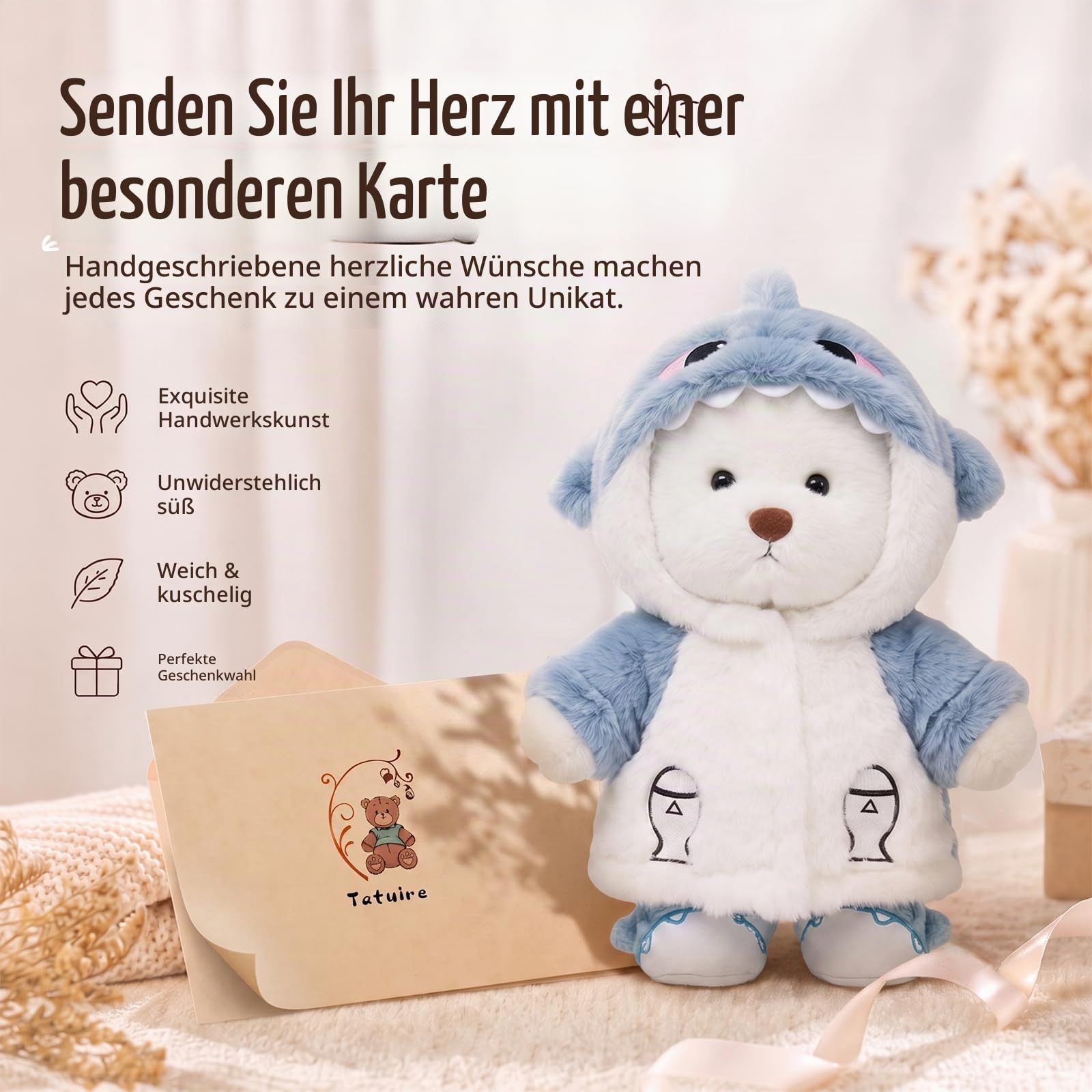 Teddy Angels Teddybär 30 cm mit einer Kleidung Stuff Tier Plüsch Geschenk für Kinder Mädchen Frauen Geburtstag (Weißer Haifischanzug)