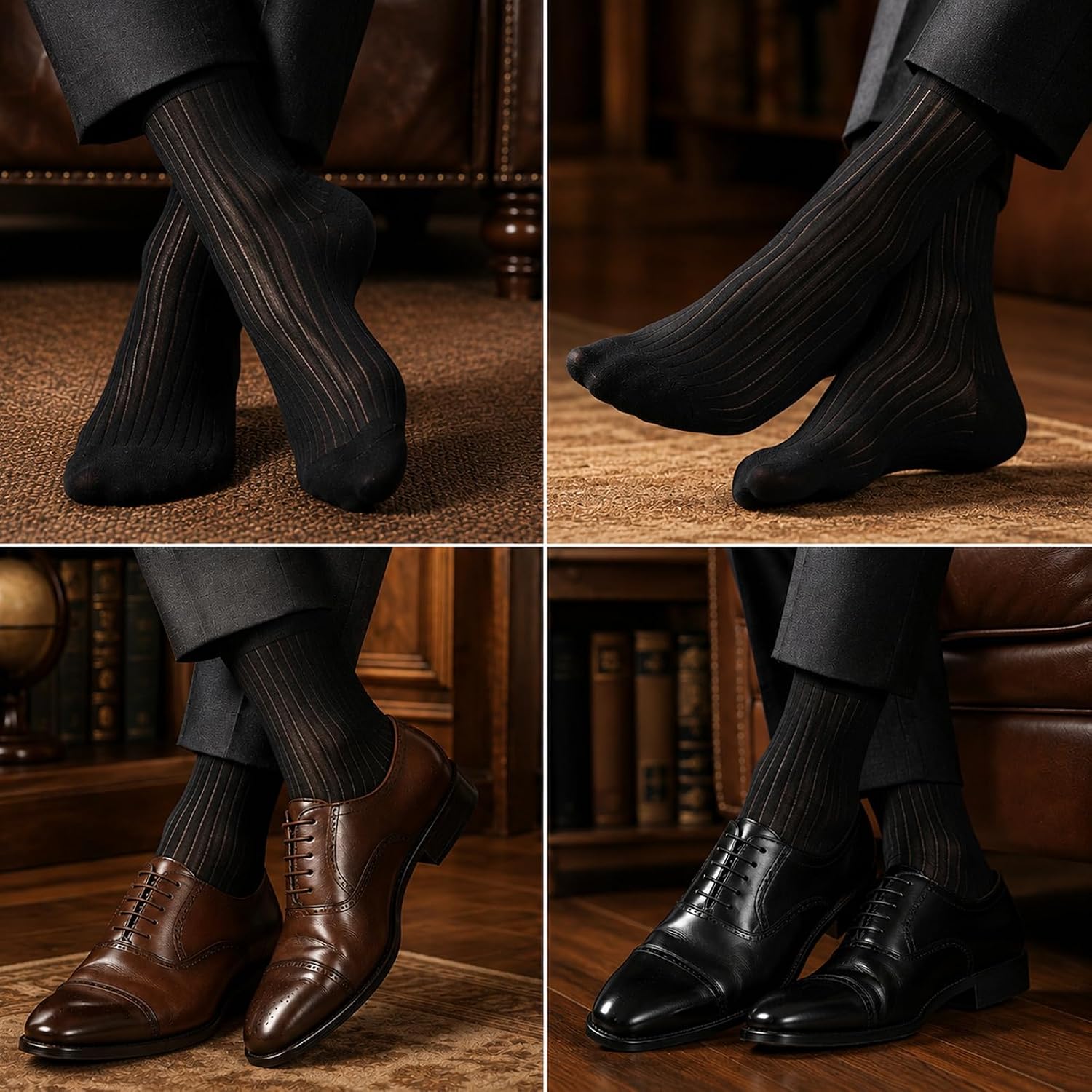 Silk Socks Thin Dress Socks Men Tuxedo Sheer Hosiery, 2Pairs