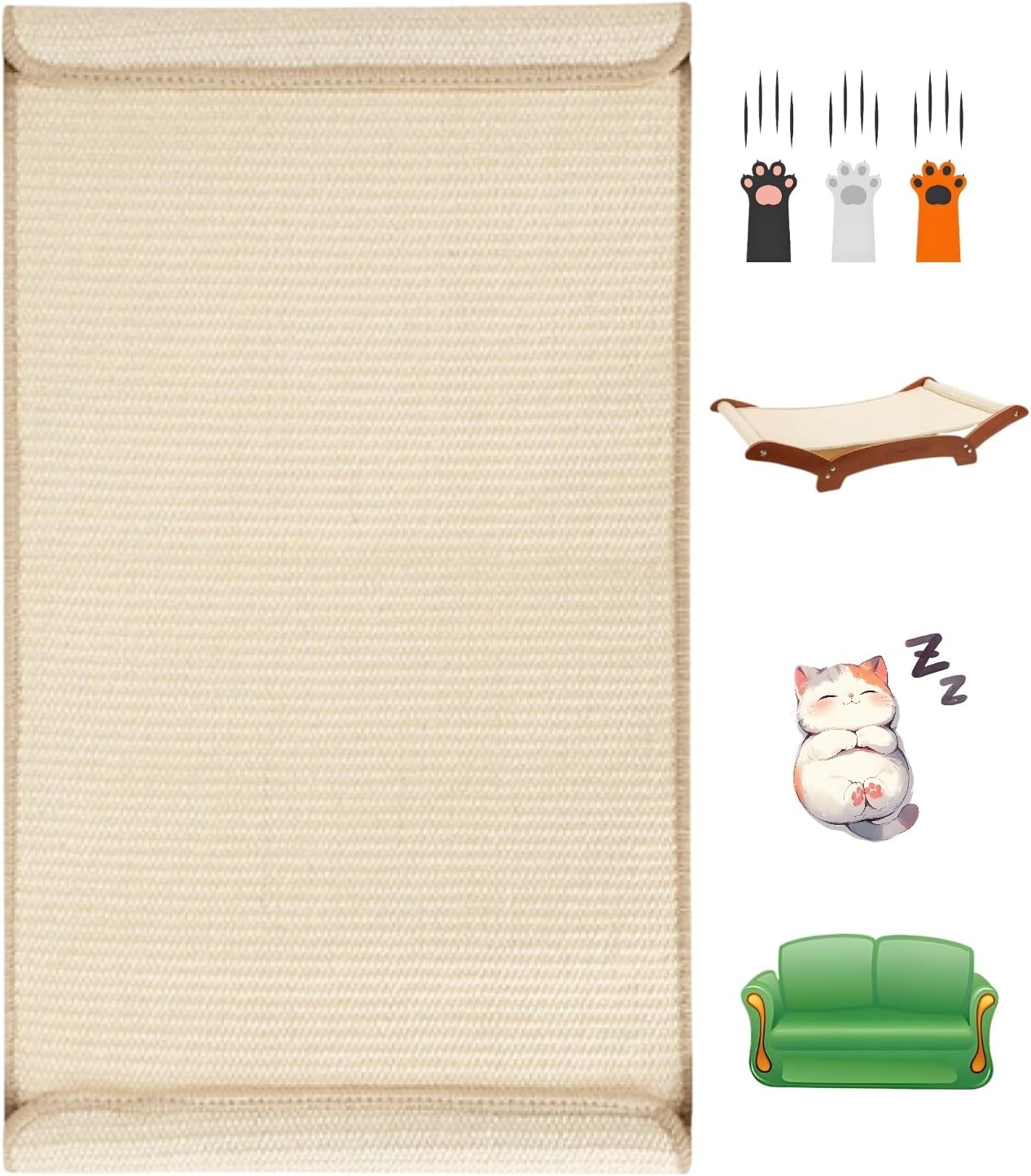 Upgraded Extra-Large Cat Scratcher Bed, Sisal Cat Scratchers Lounger for Indoor Cats Hammock Stand, Durable & Sturdy Scratch Pad Natural Sisal Cats Scratching Post (Cherry Wood)