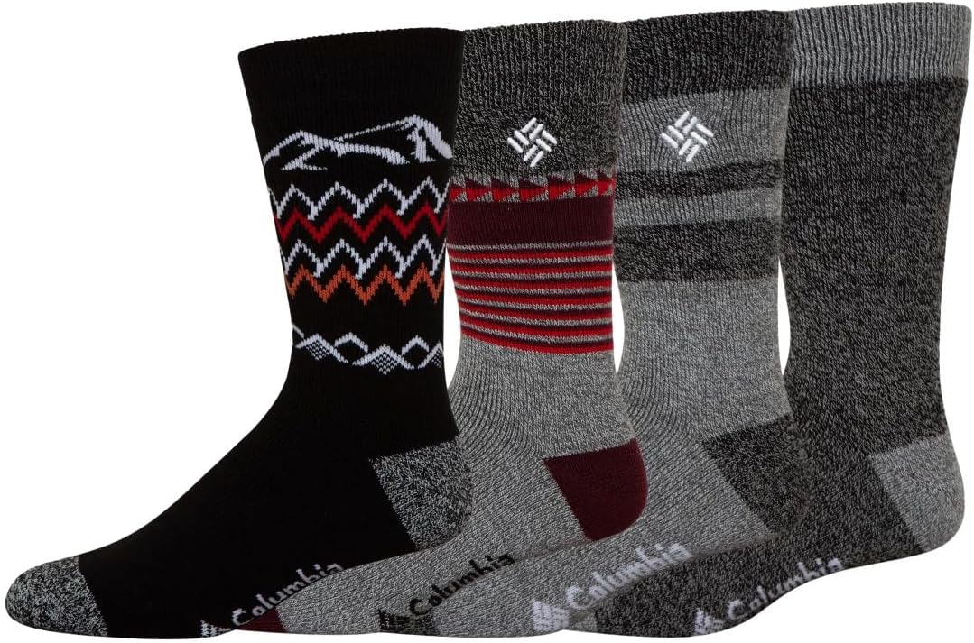 Columbia - Men's Thermal Crew Socks, 4 Pack, Black/Red