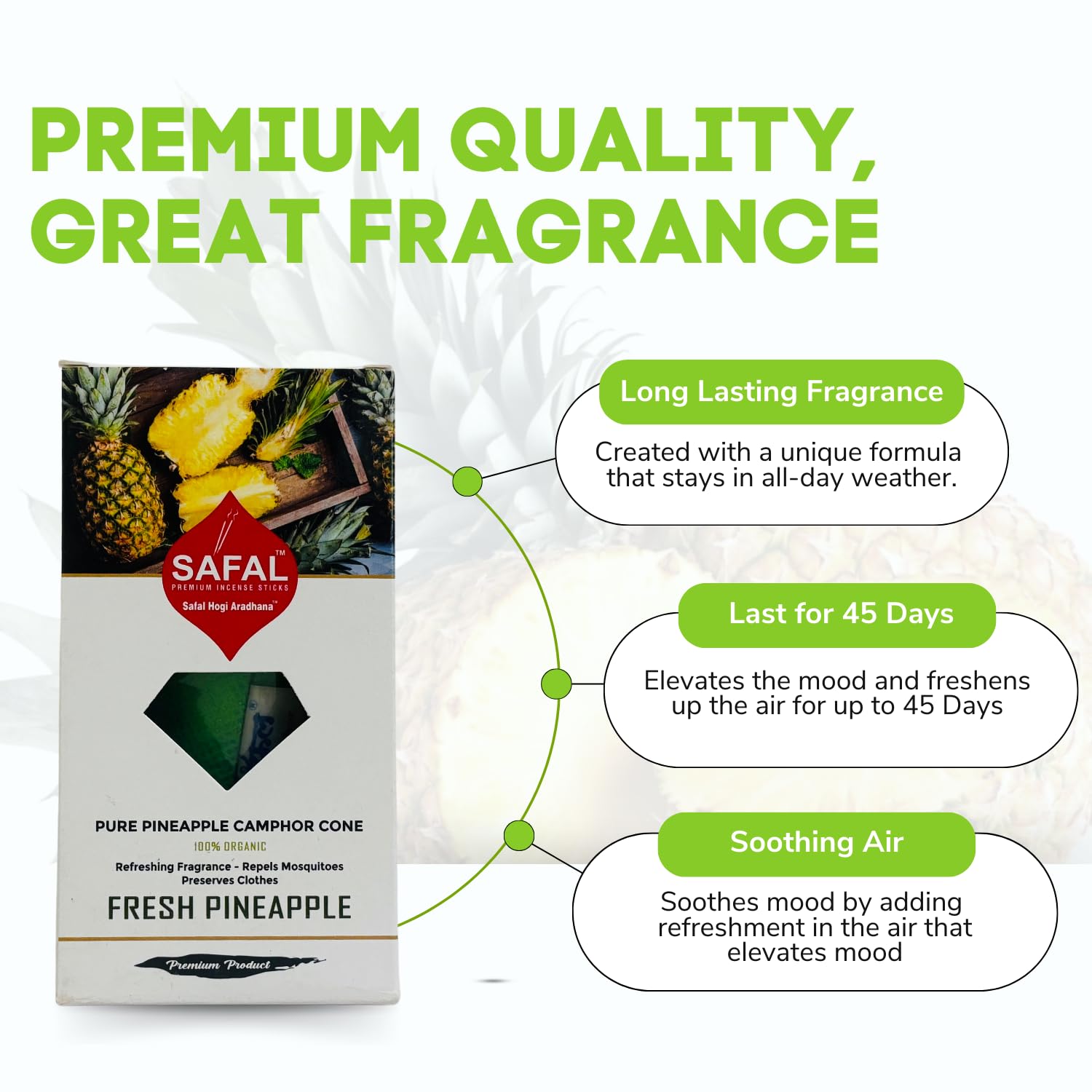SAFAL Camphore Cone | Camphor Pods for Wardrobe | Pack of 2 | kapoor pods for room freshness | Air Freshener for Cars, Homes & Offices | Lasts up to 45 Days | Pure & Organic Camphor Cube (PINEAPPLE) 1