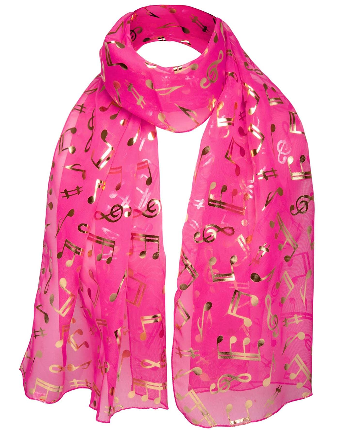 Basic Sense Women's Fuchsia Music Note Foiled Light Weight Scarf,