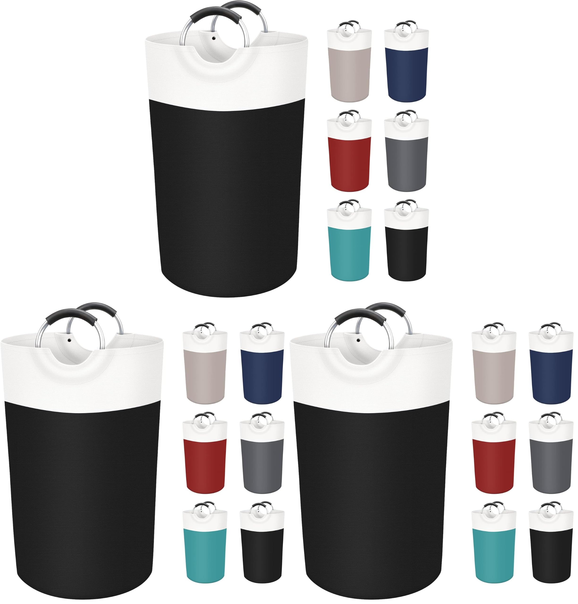 BlissTotes 90L Laundry Basket, Freestanding Laundry Hamper, Collapsible Dirty Clothes Hamper, Waterproof Fabric with Foam Protected Aluminum Handles for College, Dorm, Family (Black) (Pack of 3)
