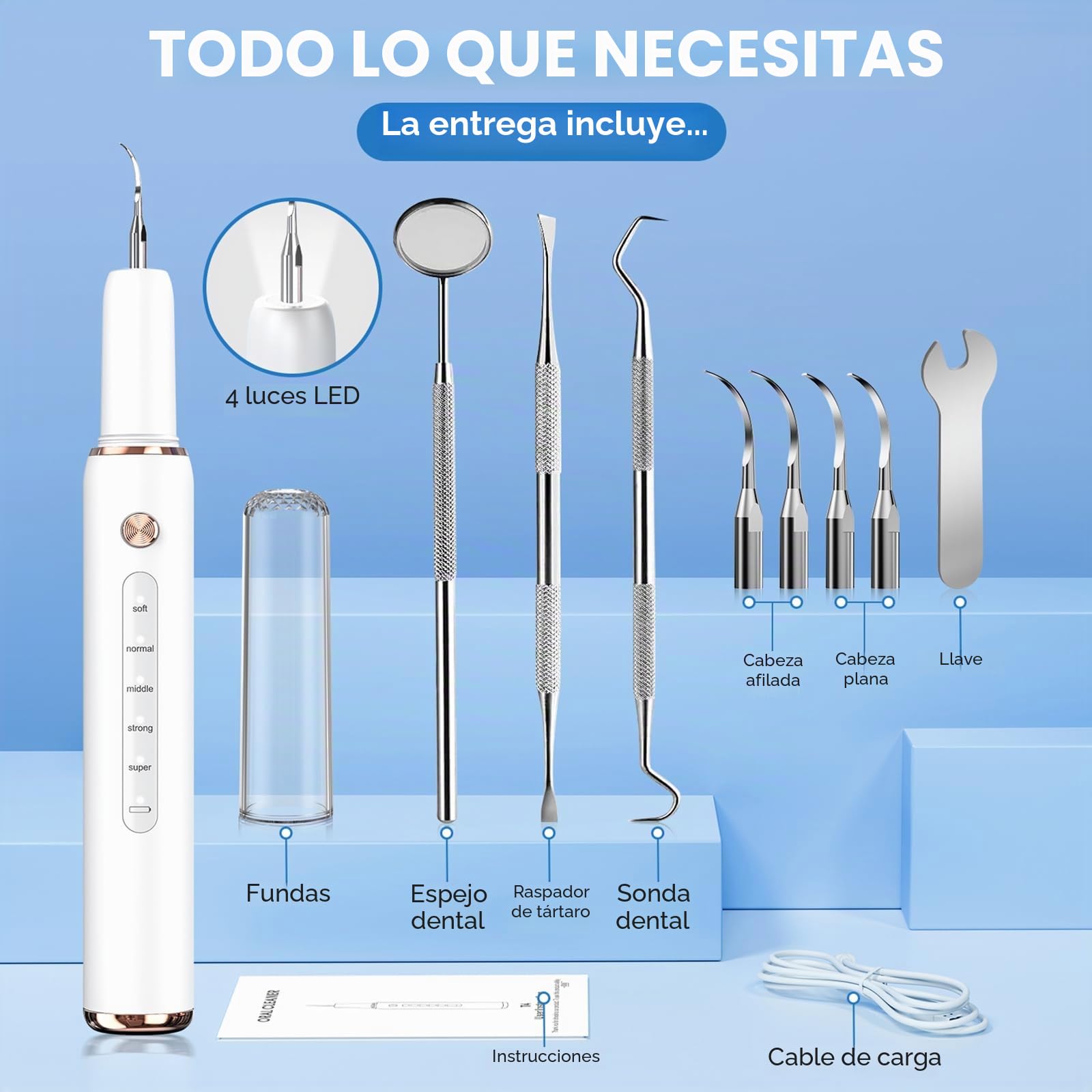 Removedor de sarro ultrasónico, juego de limpieza de dientes ultrasónico para perros, limpiador dental para mascotas, 5 modos ajustables, herramientas de limpieza de dientes para perros y