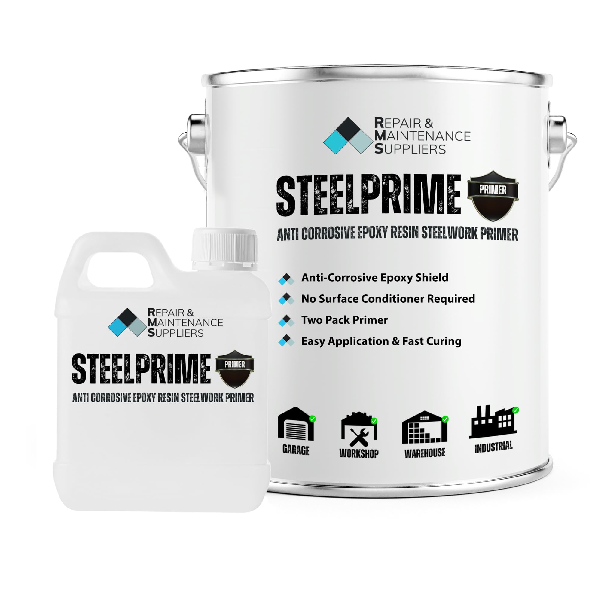 Rm Suppliers Clear Rms Steelprime | Anti-Corrosive Epoxy Resin Primer For Steelwork & Metal | Heavy-Duty Protective Coating For Garages, Workshops, Factories & Industrial Applications