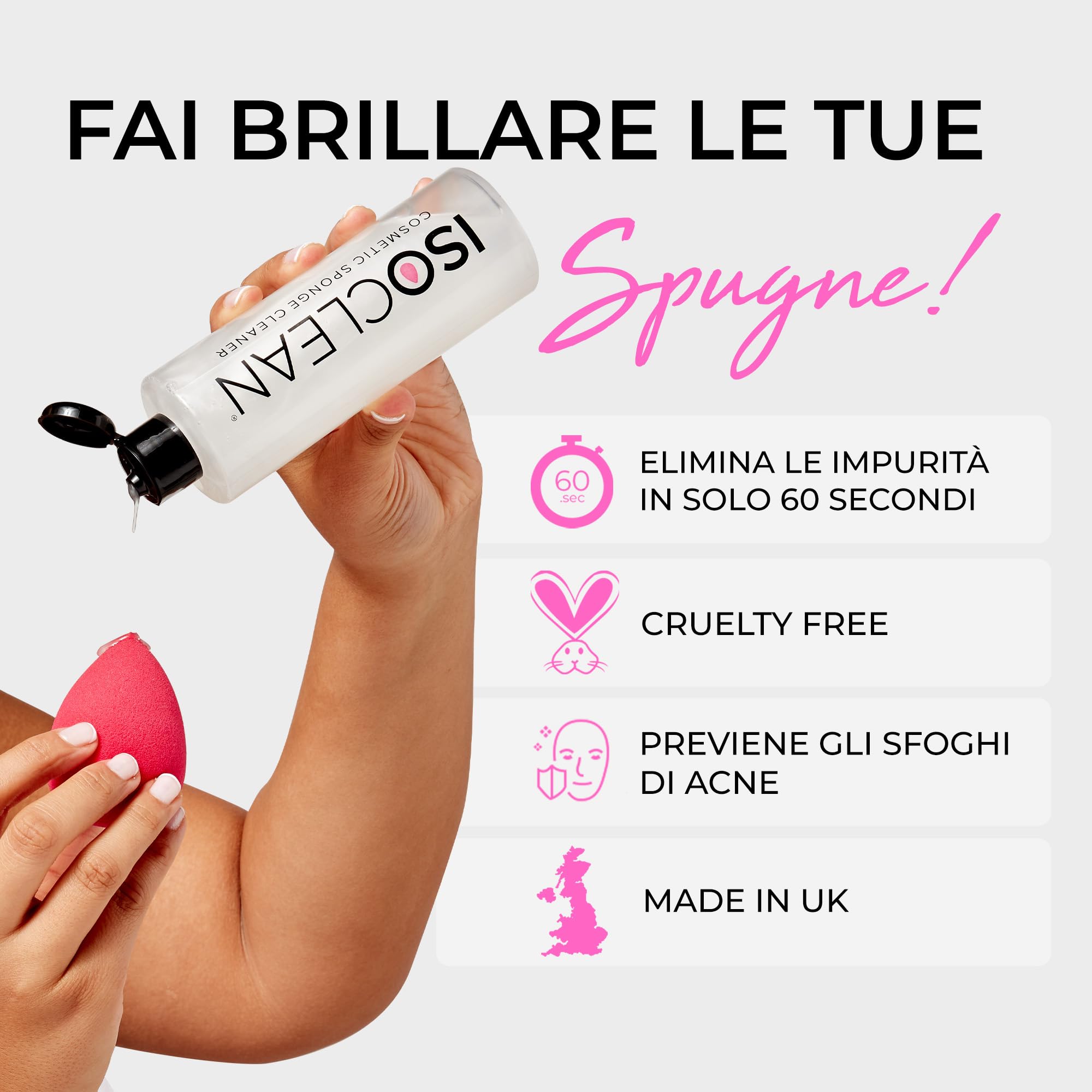 ISOCLEAN Detergente per spugne cosmetiche - Rimuove il trucco da spugne e applicatori - Lava e igienizza - Vegano - 275ml