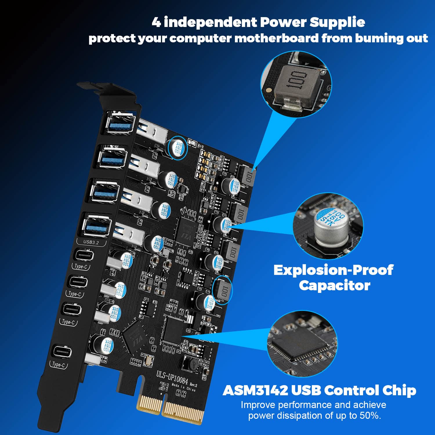PCI-E To USB 3.0 2 Port PCI Express Expansion Card 19-Pin Power Connector - Foto 5
